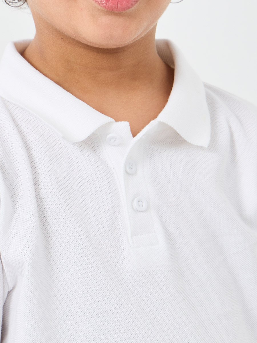 Boys White Solid Cotton Polo T-Shirt