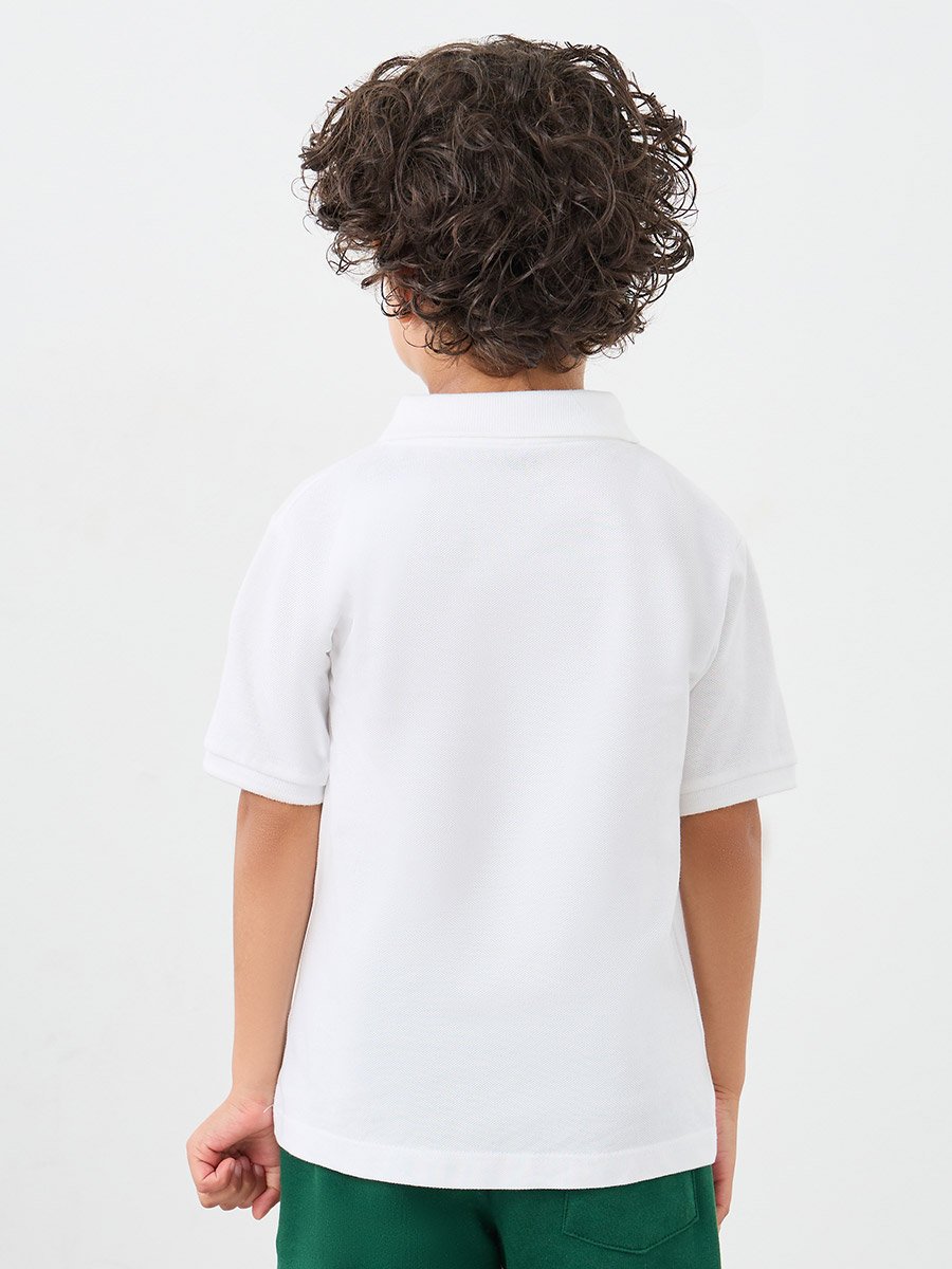 Boys White Solid Cotton Polo T-Shirt