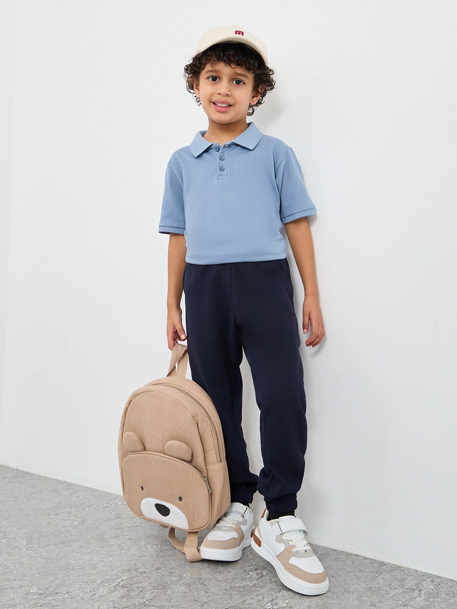 Boys Light Blue Solid Cotton Polo T-Shirt