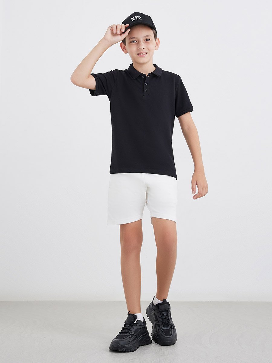 Boys Black Cotton Polo T-Shirt
