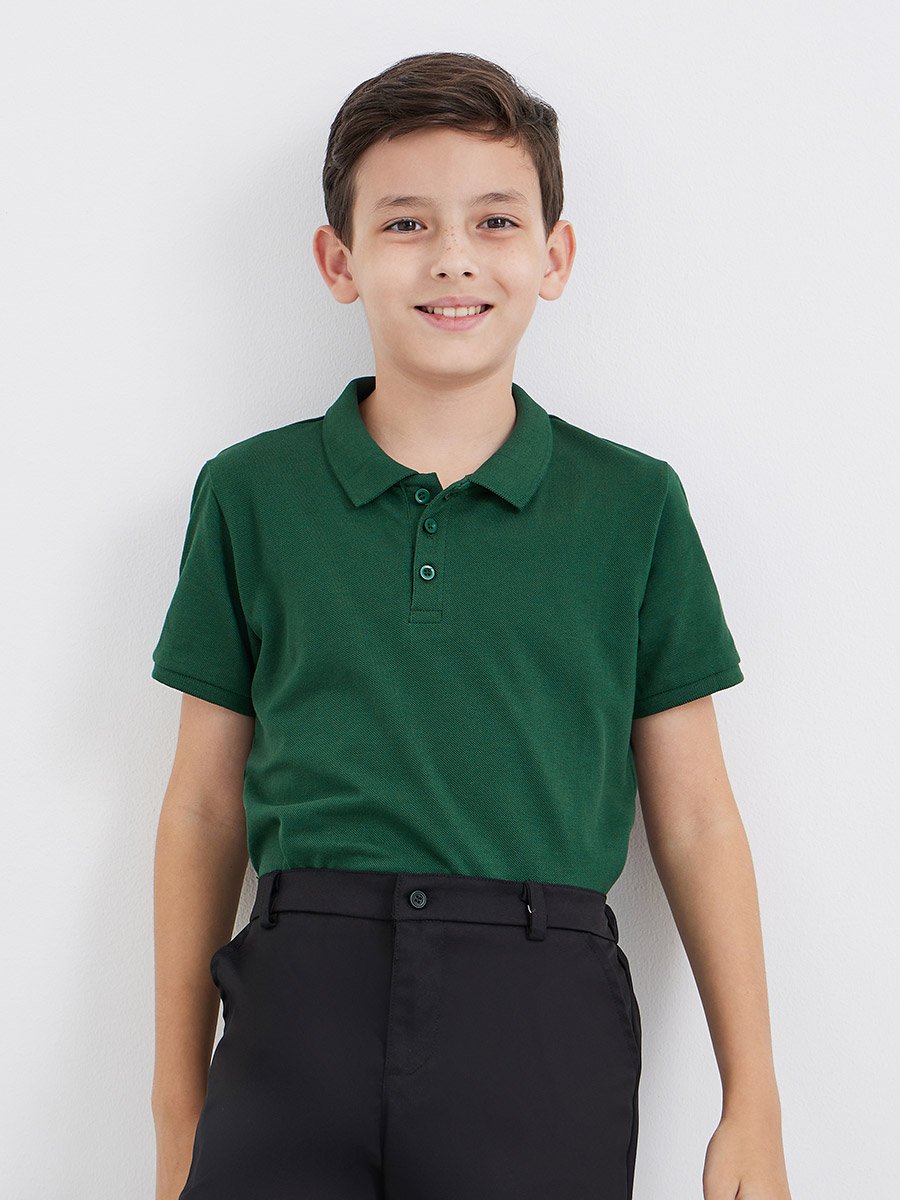 Boys Green Cotton Polo T-Shirt