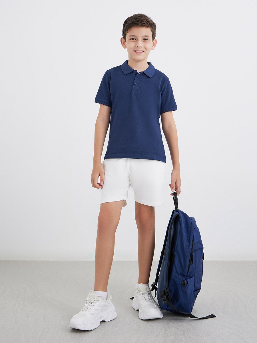 Boys Navy Blue Cotton Polo T-Shirt