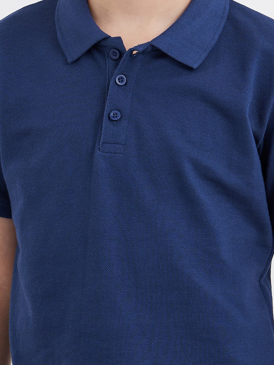 Boys Navy Blue Cotton Polo T-Shirt
