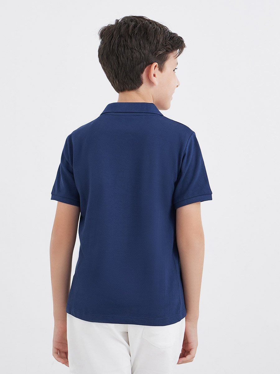 Boys Navy Blue Cotton Polo T-Shirt
