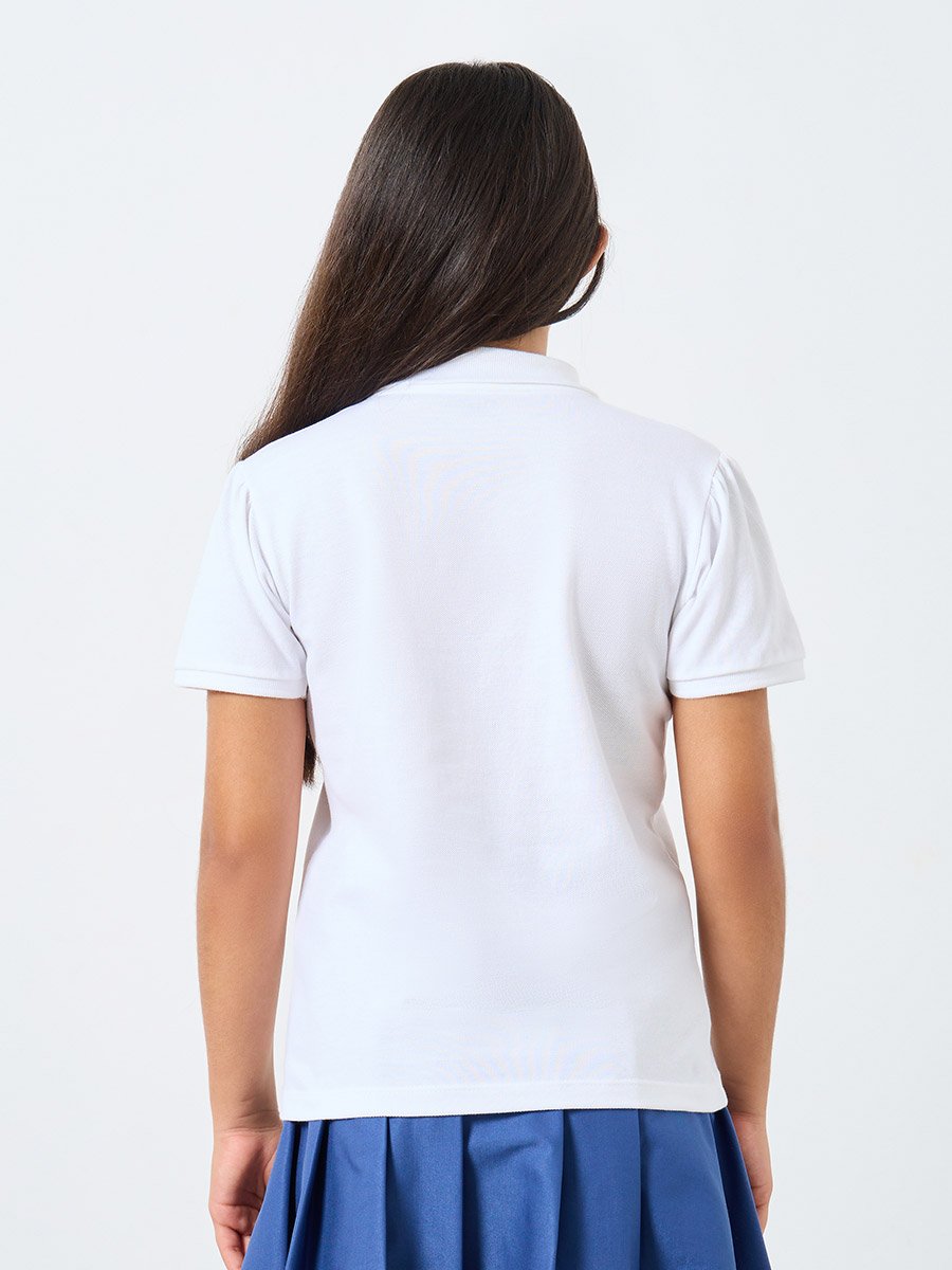 Girls White Cotton Polo T-Shirt