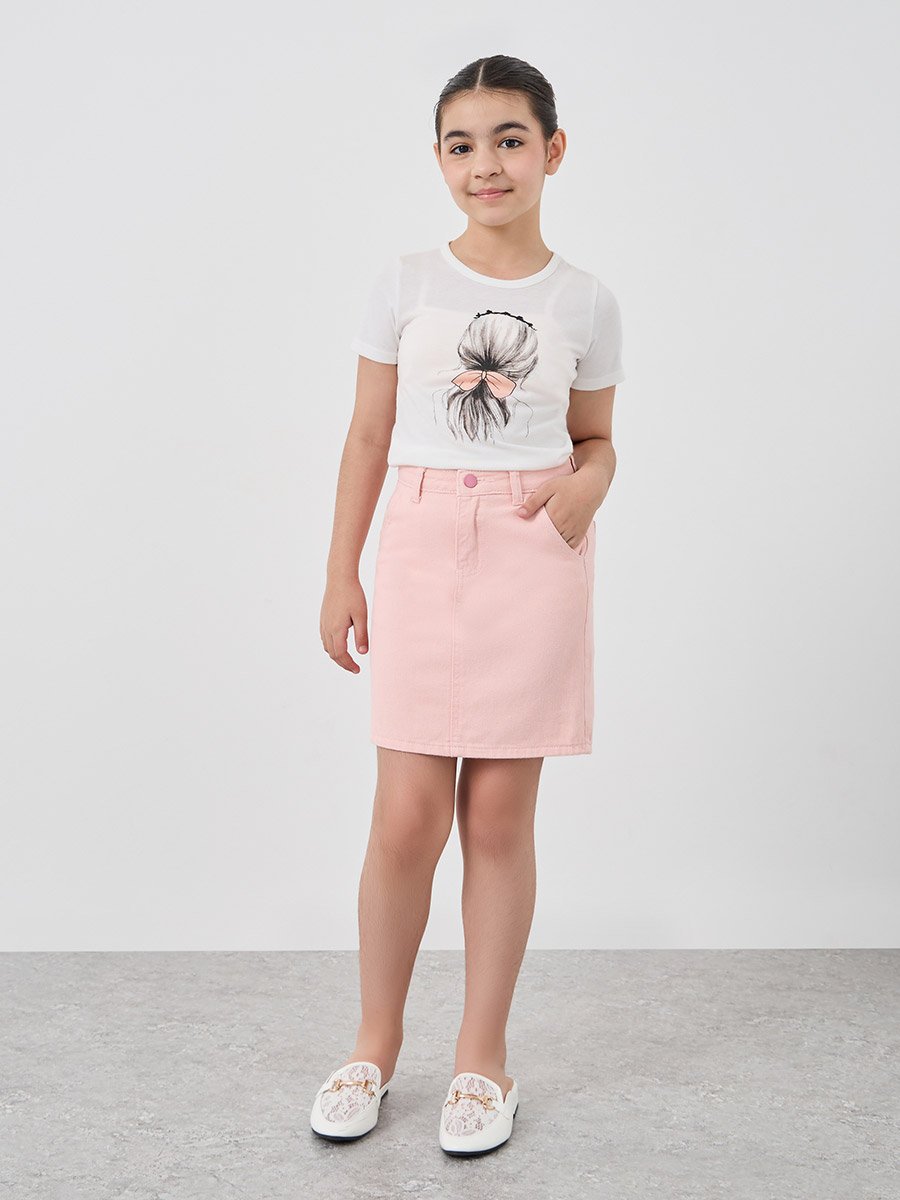 Solid Mini Denim Skirt with Pockets