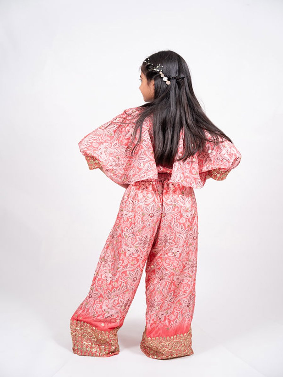 Printed Lace Detail Crop Top and Pants Set