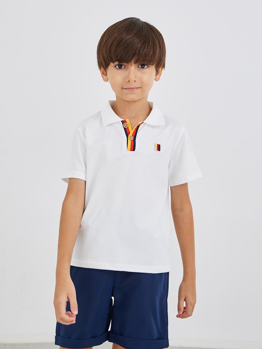 Boys Contrast Trim Short Sleeve Polo T-Shirt and Shorts Set