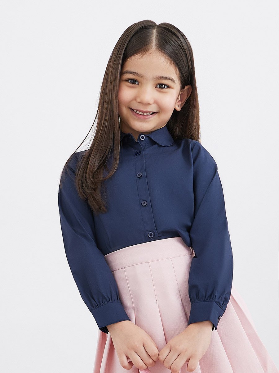 Girls Navy Blue Peter Pan Collar Shirt