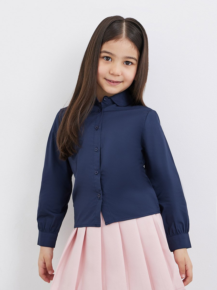 Girls Navy Blue Peter Pan Collar Shirt