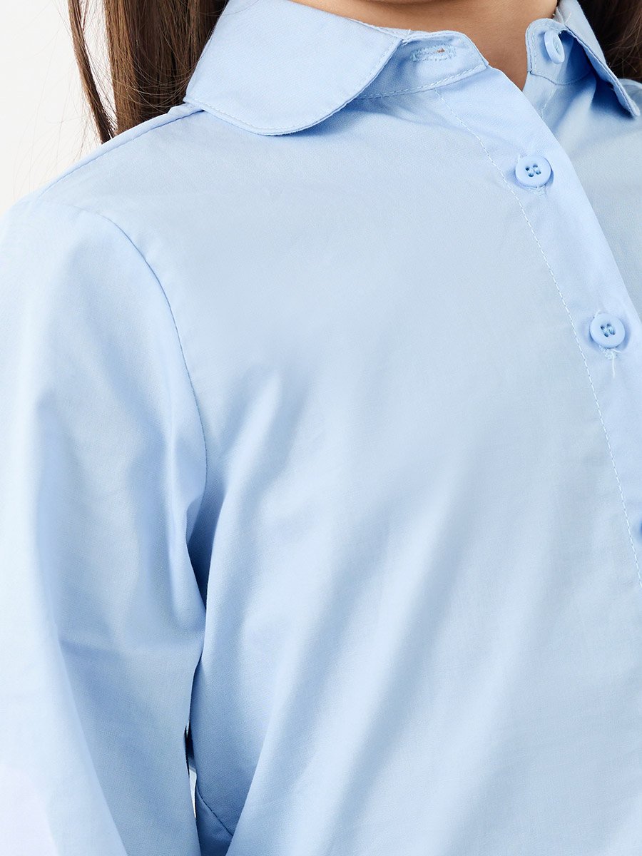 Girls Light Blue Peter Pan Collar Shirt