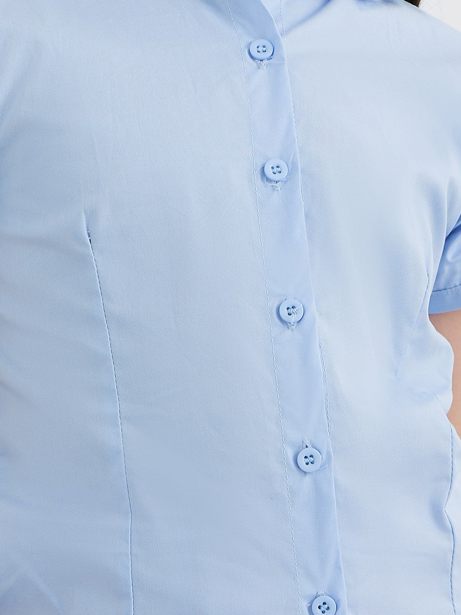 Girls Light Blue Cotton Puff Sleeves Shirt