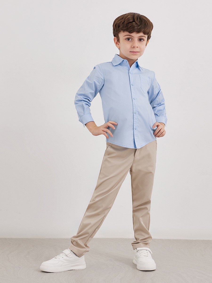 Boys Light Blue Long Sleeves Shirt with Pocket