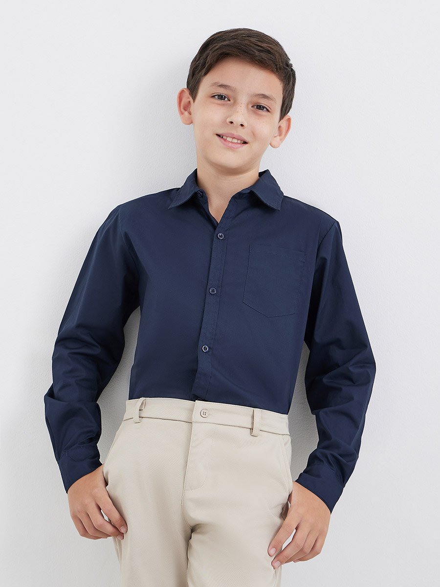 Teen Navy Blue Long Sleeves Shirt with Pocket