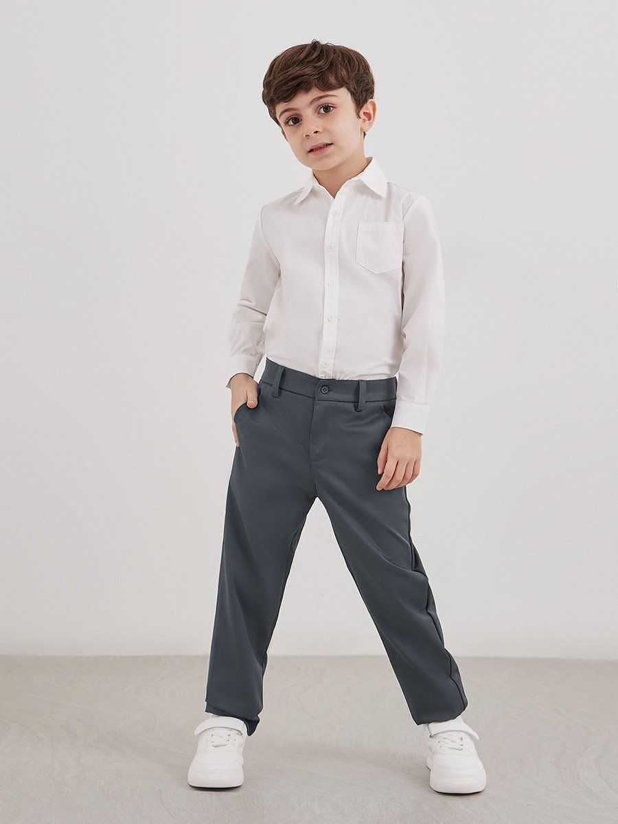 Boys Charcoal Regular Fit Pants with Pockets
