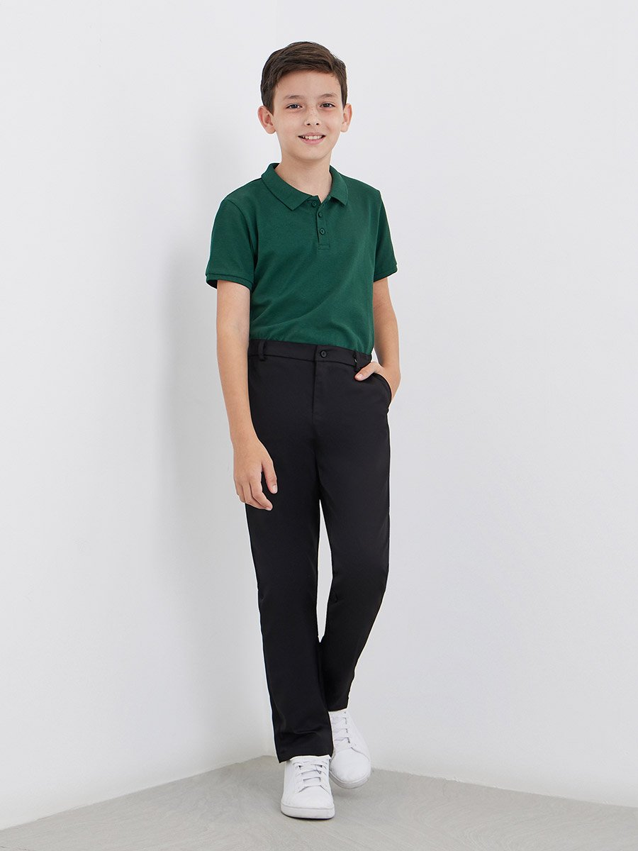 Boys Black Regular Fit Pants with Pockets