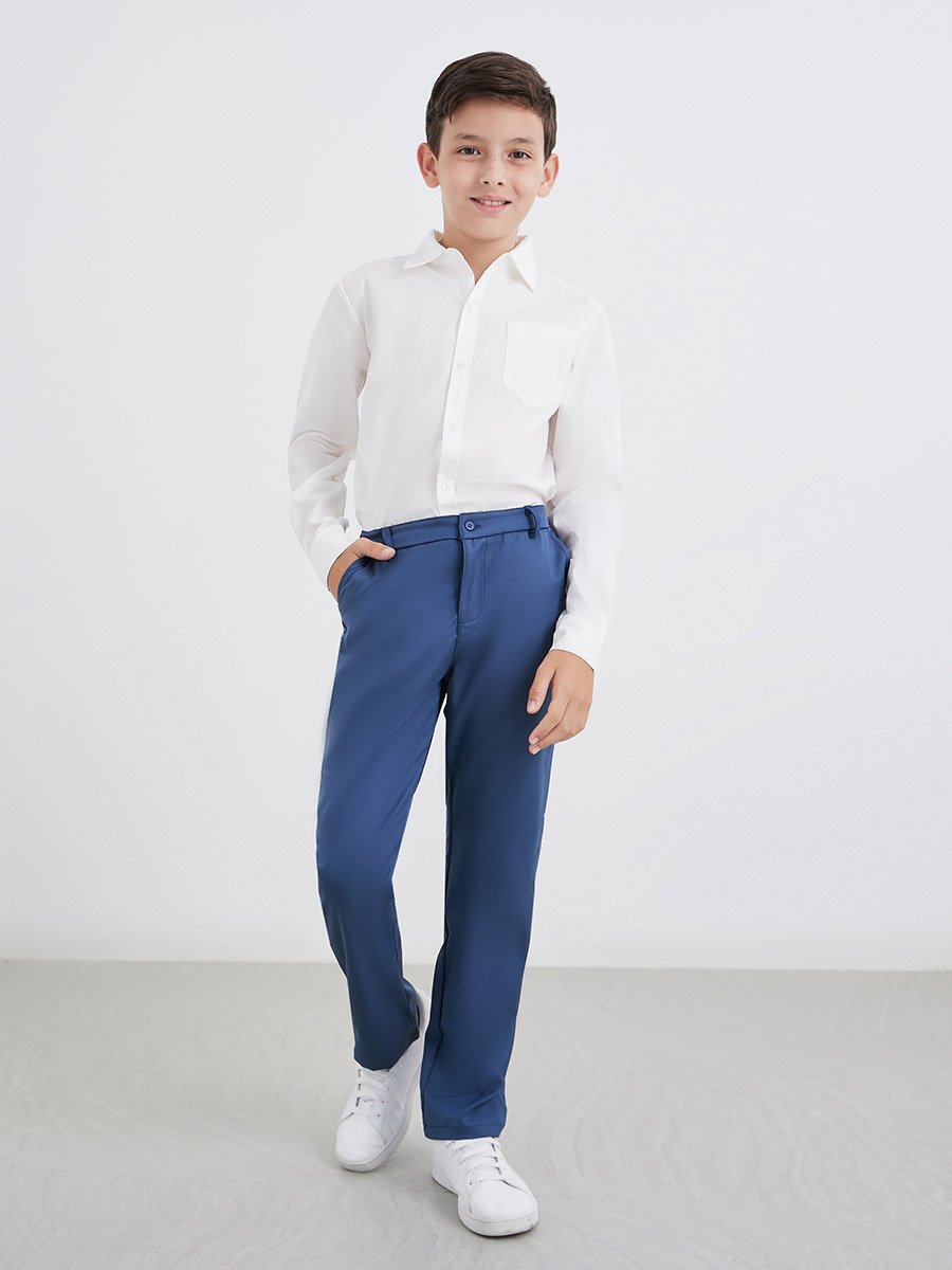Boys Navy Blue Regular Fit Pants with Pockets