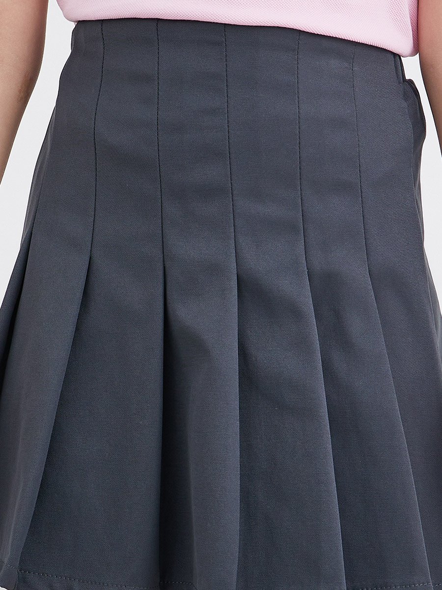 Girls Grey Pleated Skirt with Elastic Waist