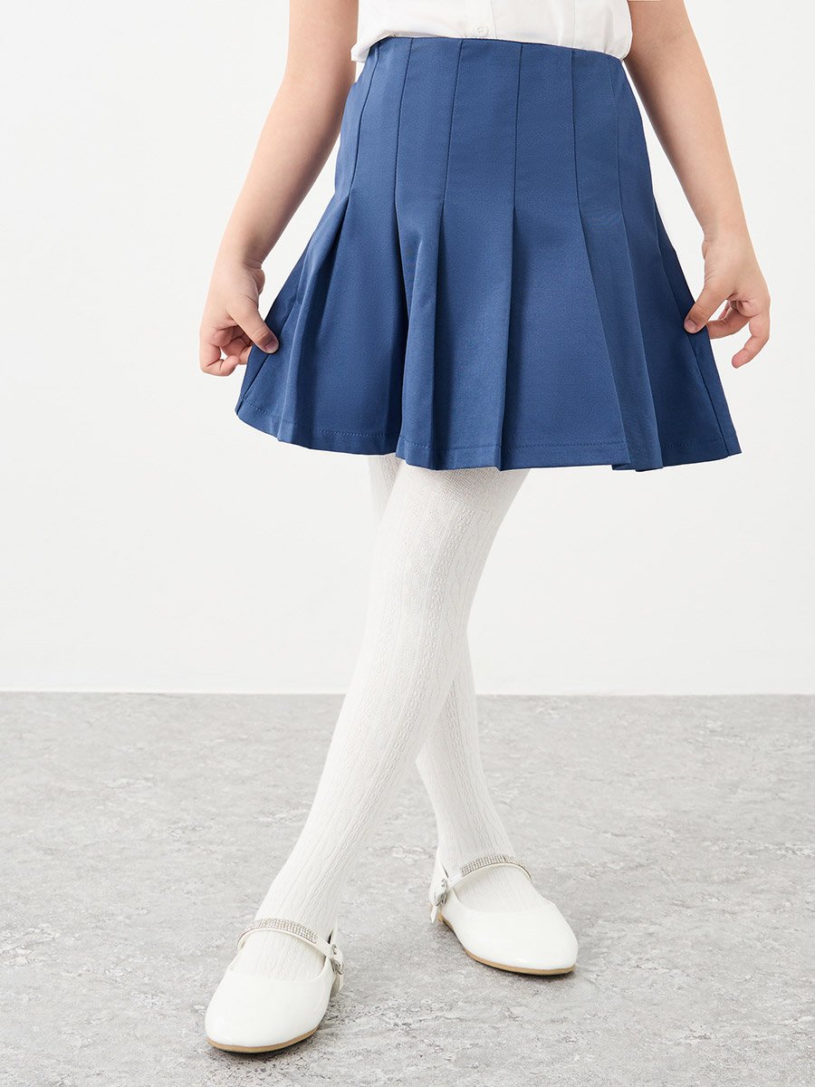 Girls Navy Blue Pleated Skirt with Elastic Waist