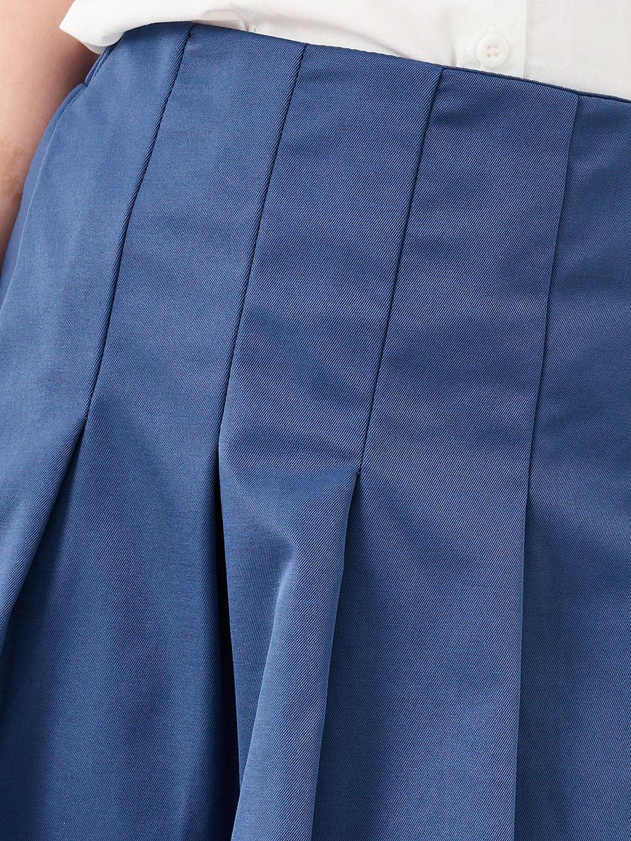 Girls Navy Blue Pleated Skirt with Elastic Waist