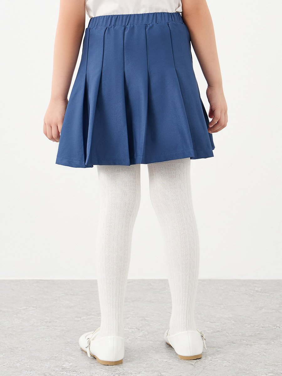 Girls Navy Blue Pleated Skirt with Elastic Waist