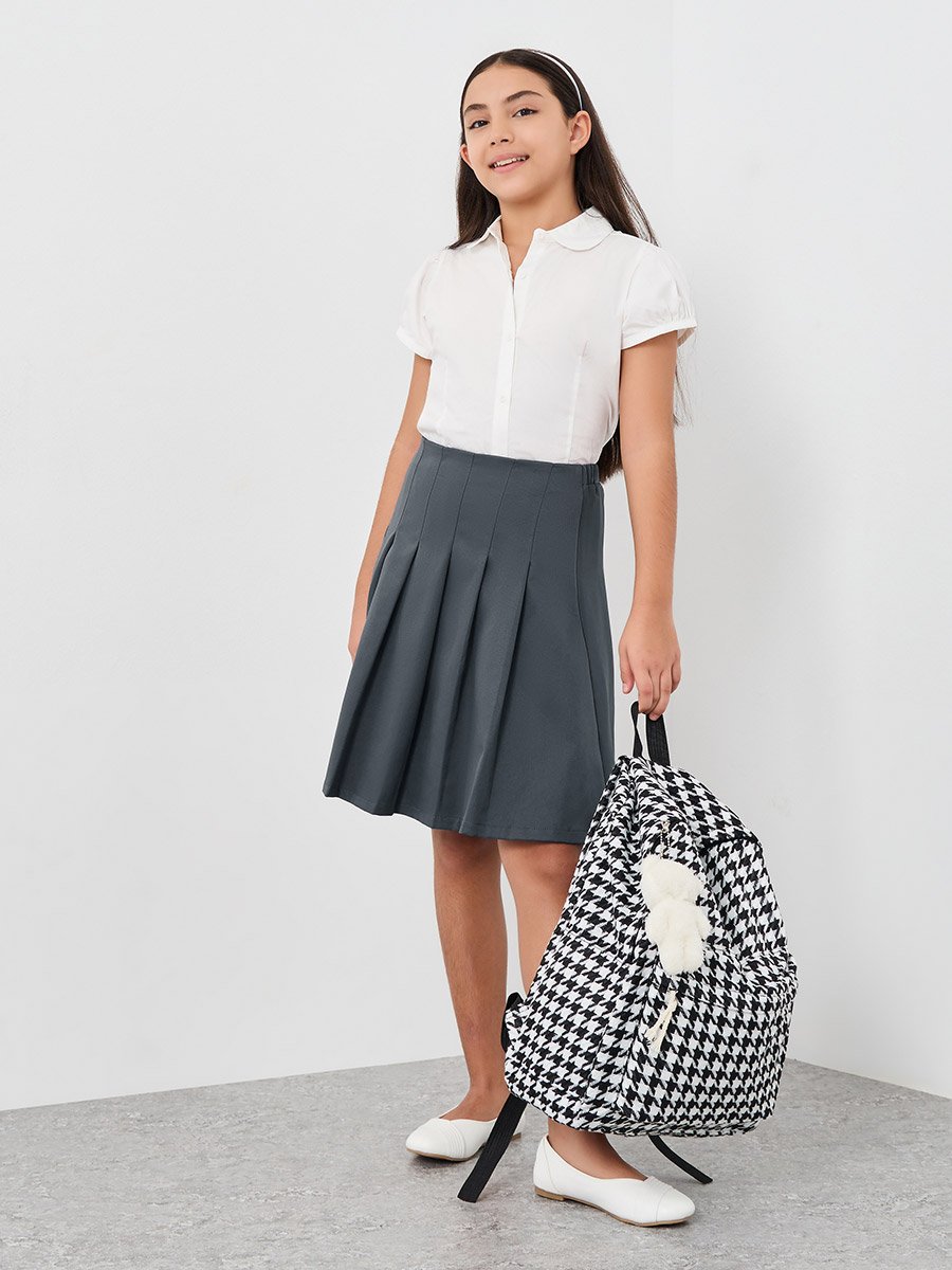 Girls Grey Pleated Flared Skirt