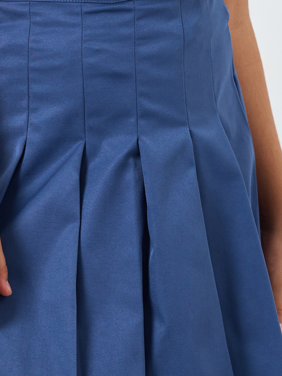 Girls Navy Blue Pleated Flared Skirt