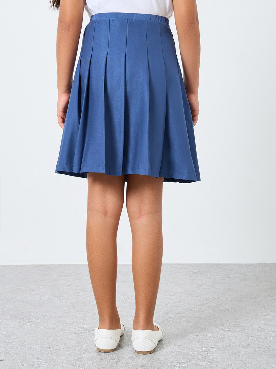 Girls Navy Blue Pleated Flared Skirt