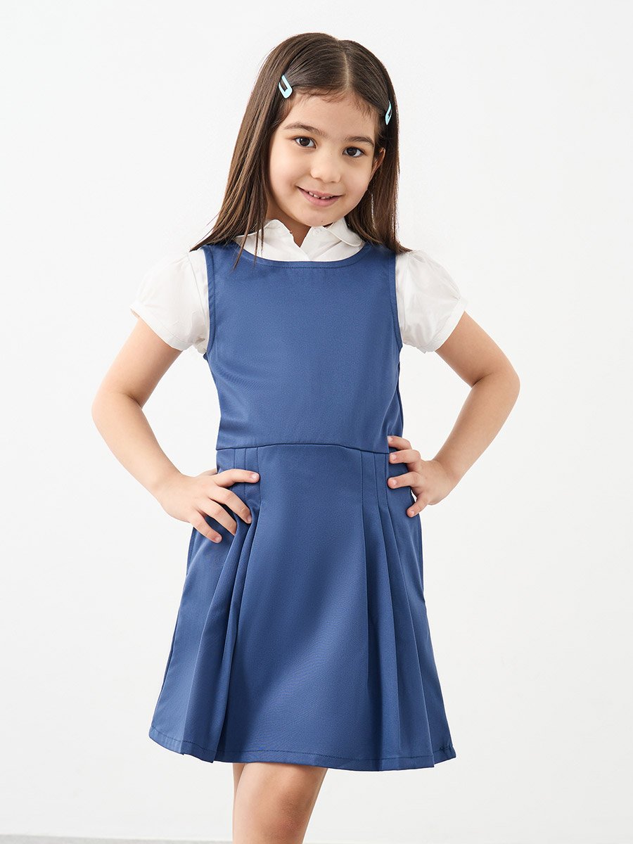 Girls Navy Blue Pinafore Dress with Side Pocket