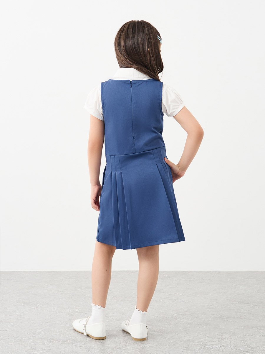 Girls Navy Blue Pinafore Dress with Side Pocket