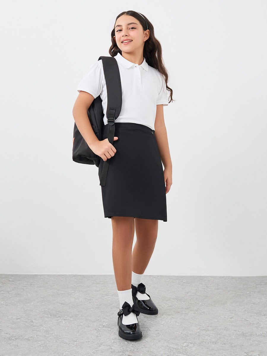Girls Black Plain Skorts with Button Detail