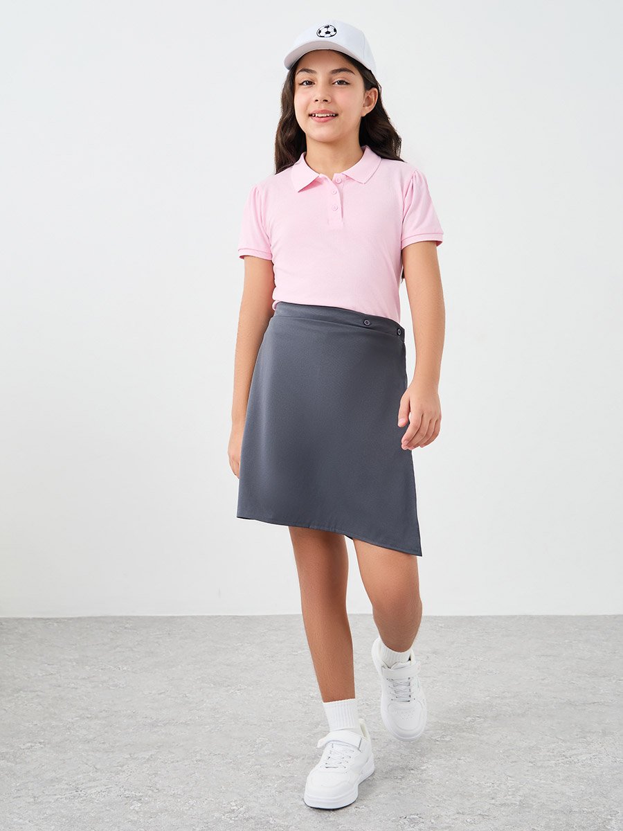 Girls Grey Plain Skorts with Button Detail