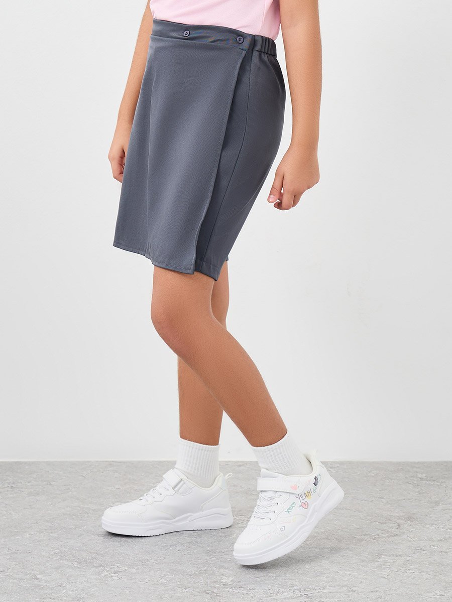 Girls Grey Plain Skorts with Button Detail