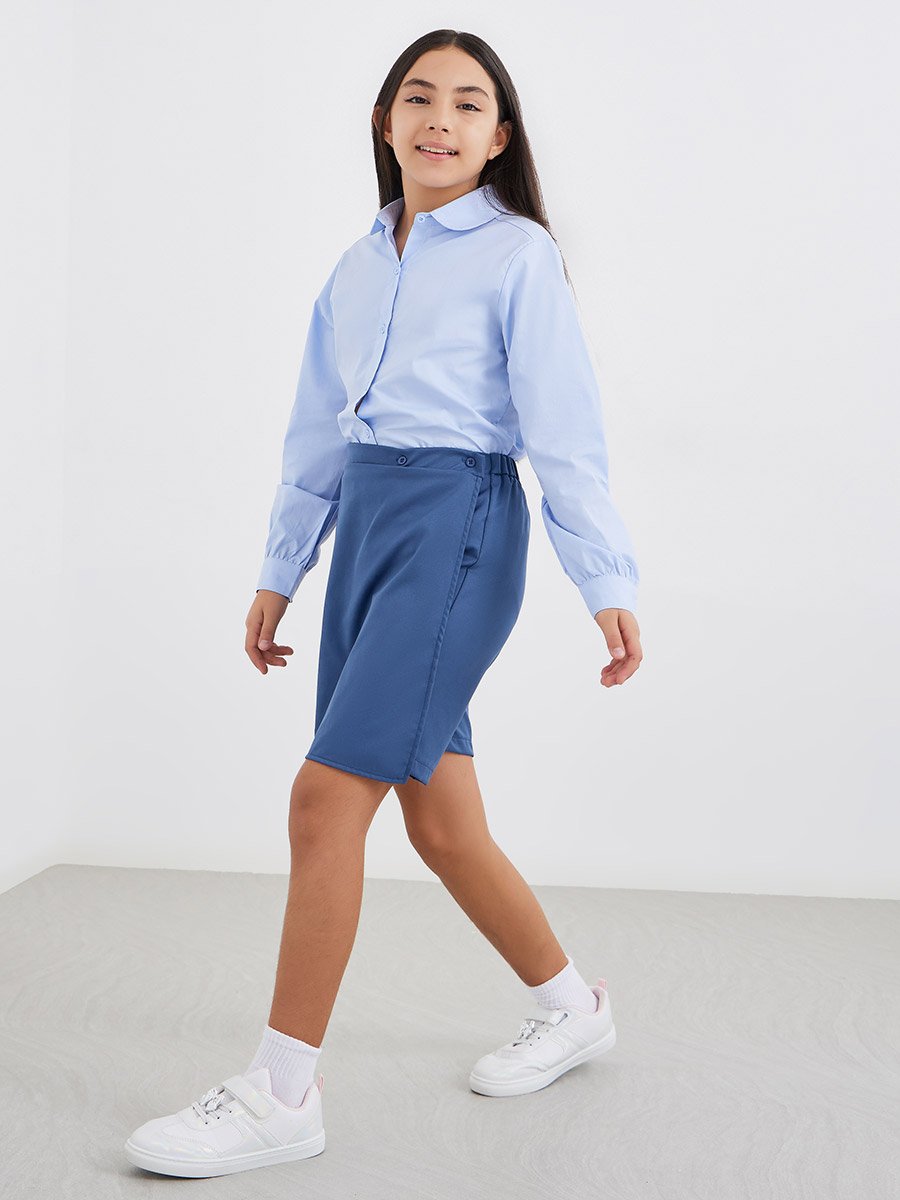Girls Navy Blue Plain Skorts with Button Detail