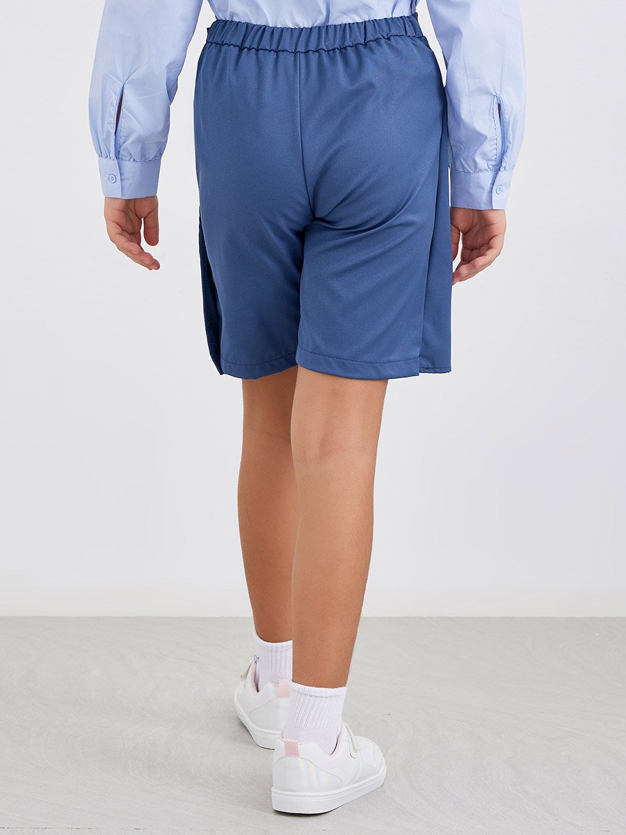Girls Navy Blue Plain Skorts with Button Detail
