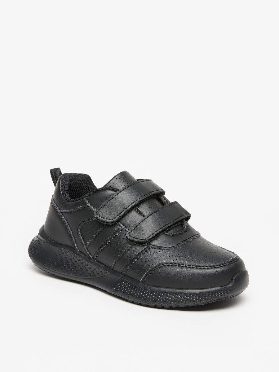 Solid School Shoes with Hook and Loop Closure