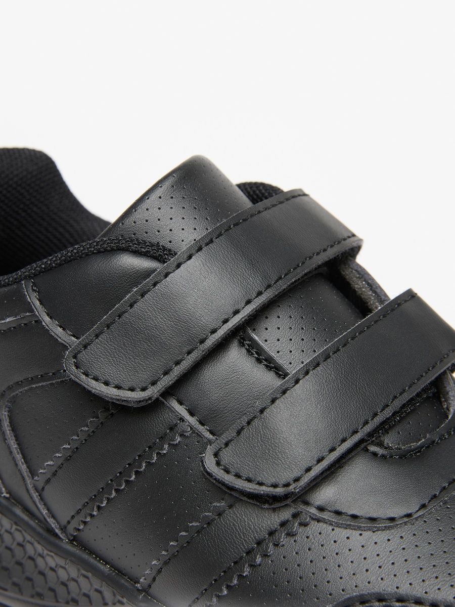 Solid School Shoes with Hook and Loop Closure