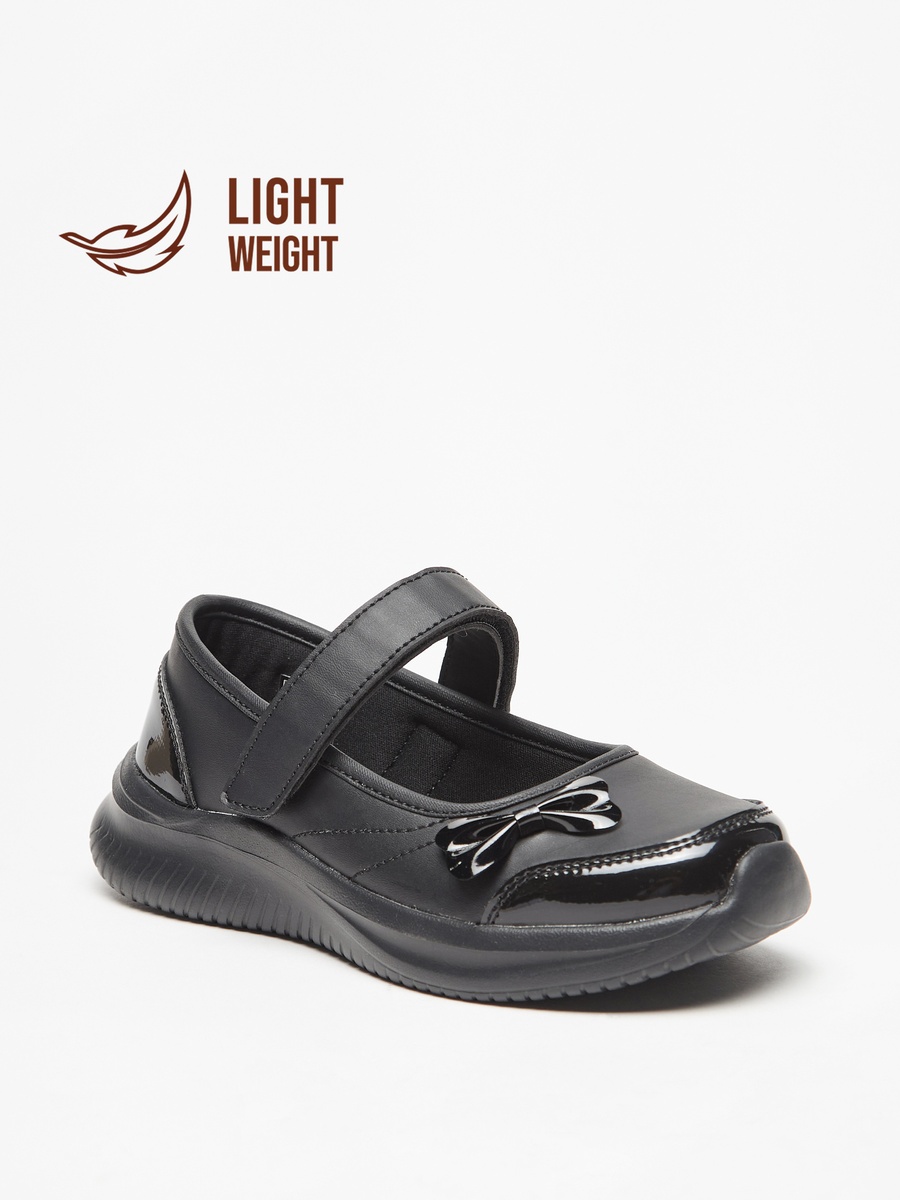 Bow Accent Mary Jane School Shoes with Hook and Loop Closure