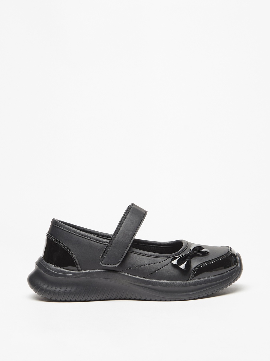 Bow Accent Mary Jane School Shoes with Hook and Loop Closure