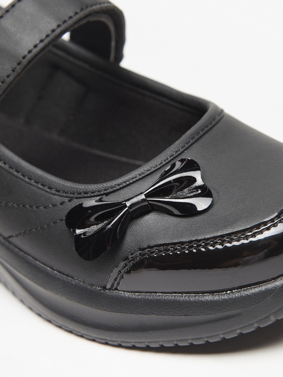 Bow Accent Mary Jane School Shoes with Hook and Loop Closure