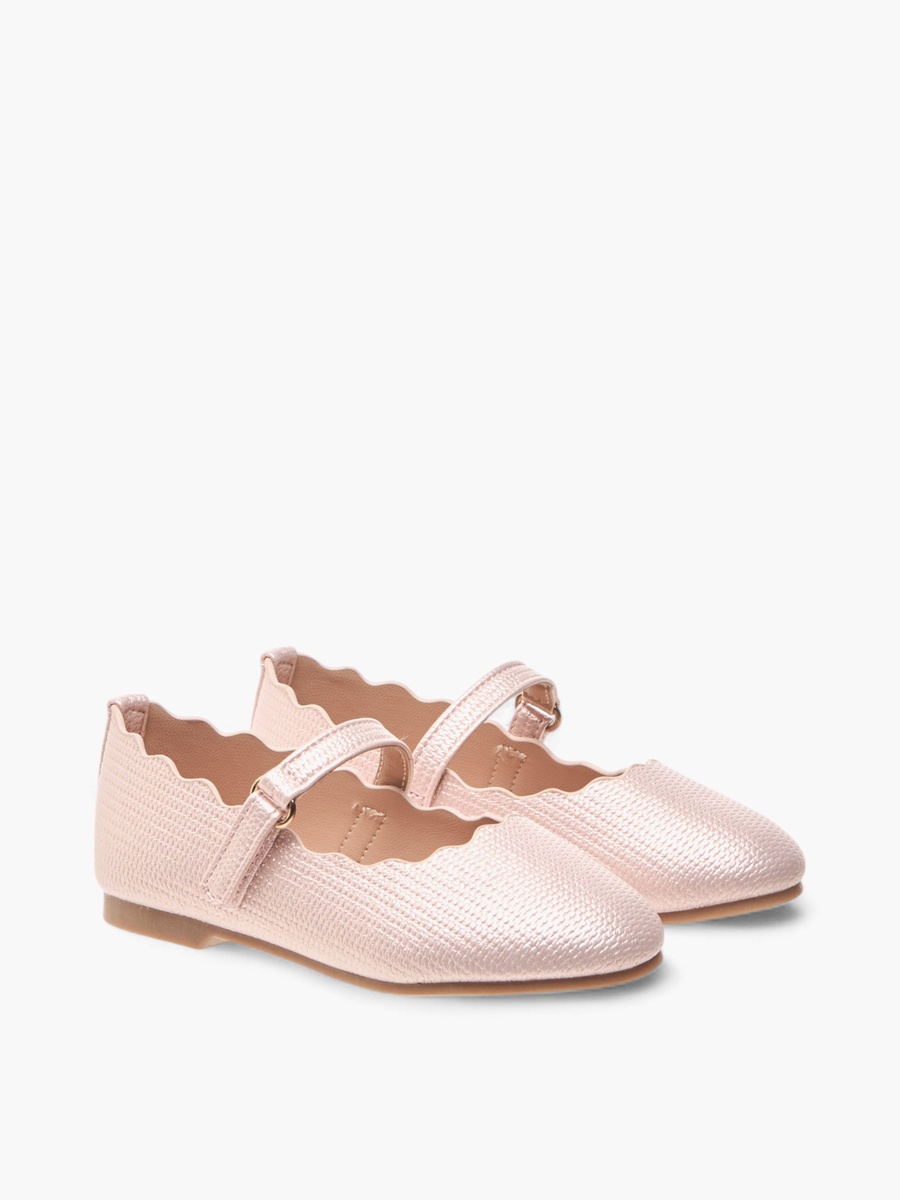 Scallop Detail Ballerina Shoes with Hook and Loop Closure
