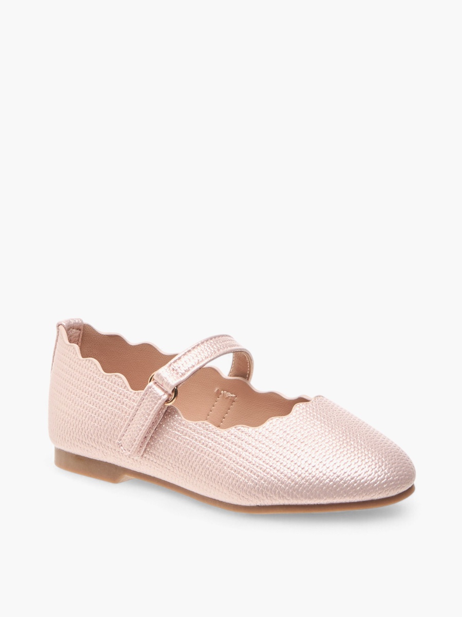 Scallop Detail Ballerina Shoes with Hook and Loop Closure