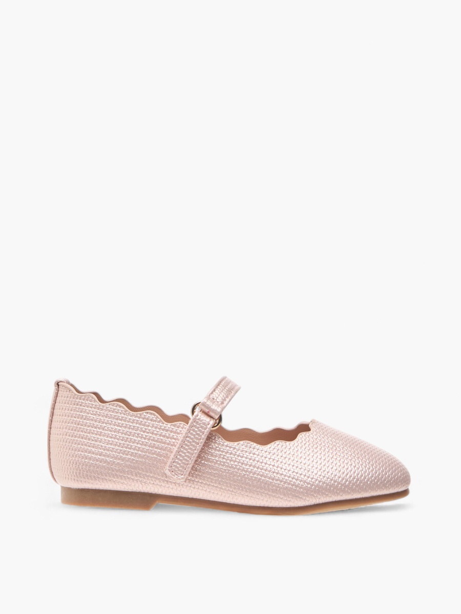 Scallop Detail Ballerina Shoes with Hook and Loop Closure