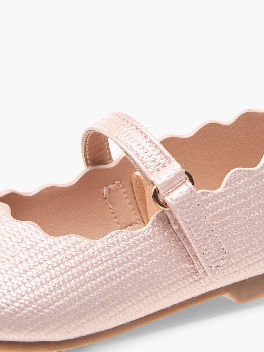 Scallop Detail Ballerina Shoes with Hook and Loop Closure