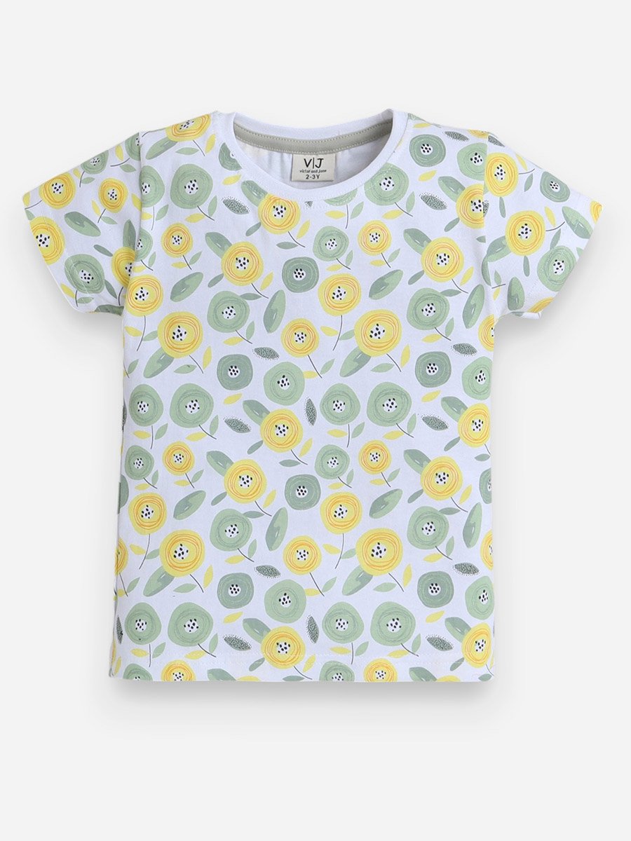 All-Over Printed Cotton T-Shirt and Shorts Set