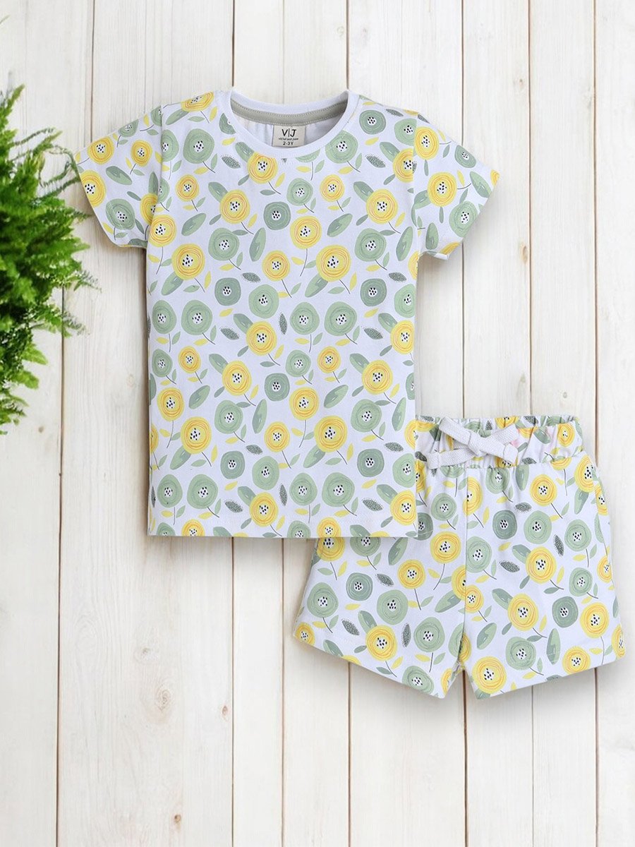 All-Over Printed Cotton T-Shirt and Shorts Set