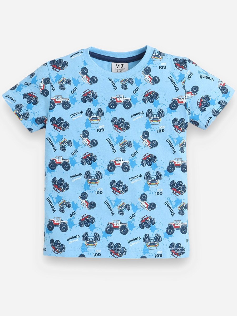 All-Over Printed Cotton T-Shirt and Shorts Set
