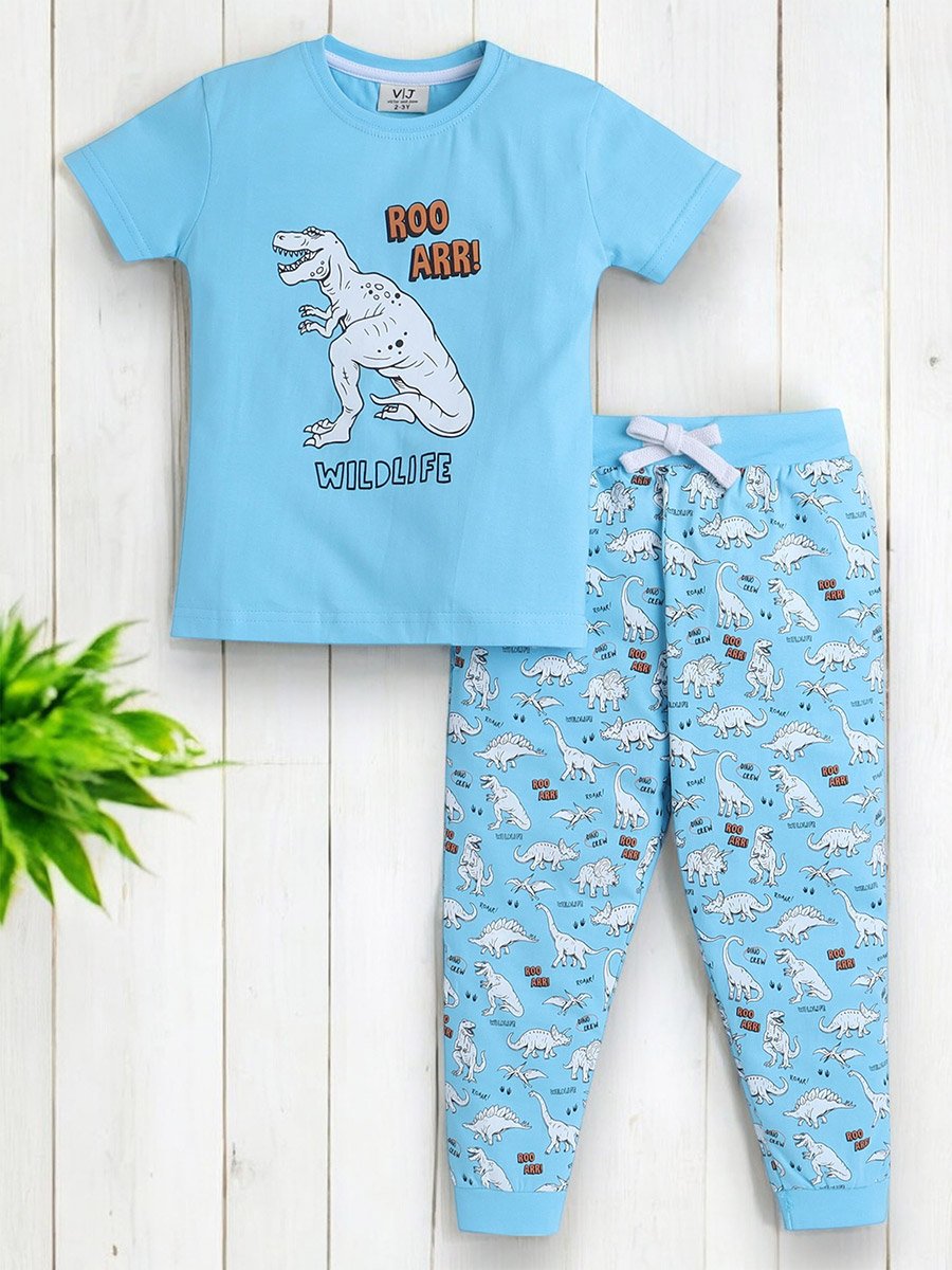 Graphic Print T-Shirt and All-Over Printed Pyjama Set