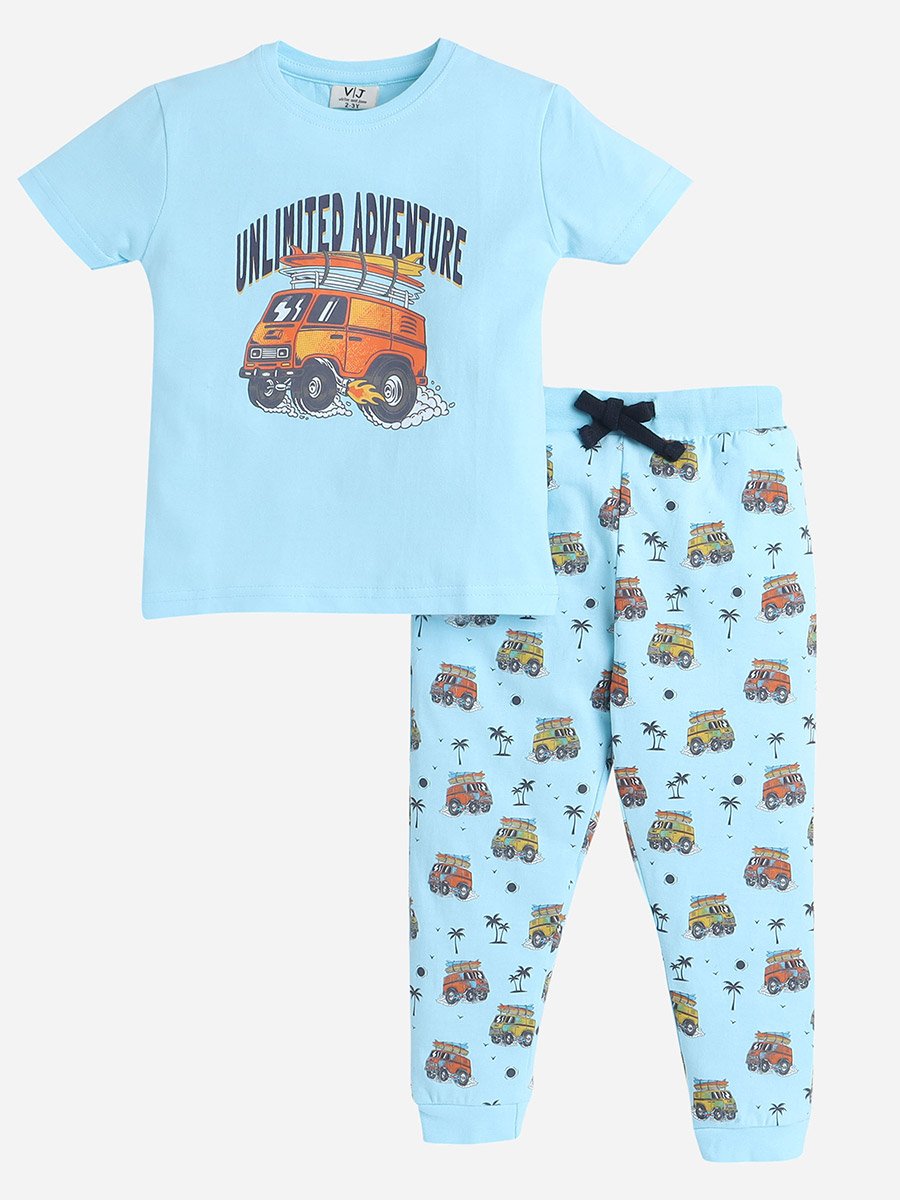 Graphic Print T-Shirt and All-Over Printed Pyjama Set