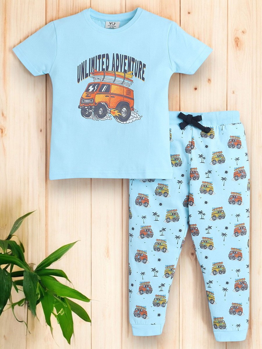 Graphic Print T-Shirt and All-Over Printed Pyjama Set